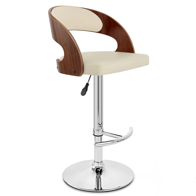 Chaise de Bar Bois Chrome - Eve Noyer Crème