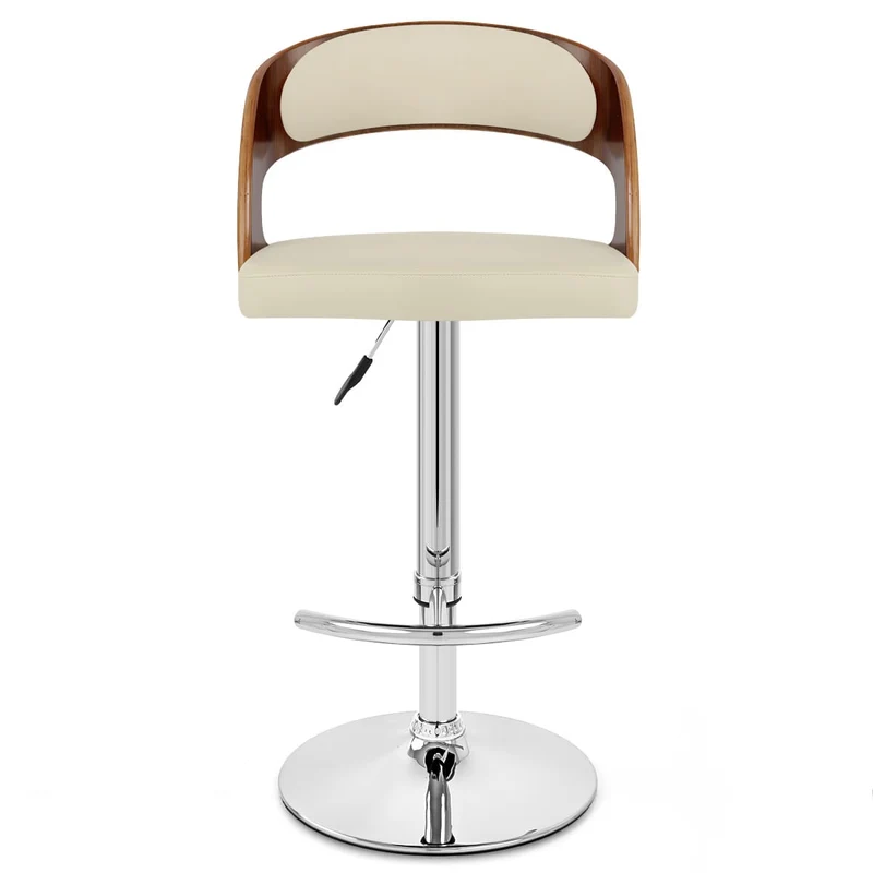 Chaise de Bar Bois Chrome - Eve Noyer Crème
