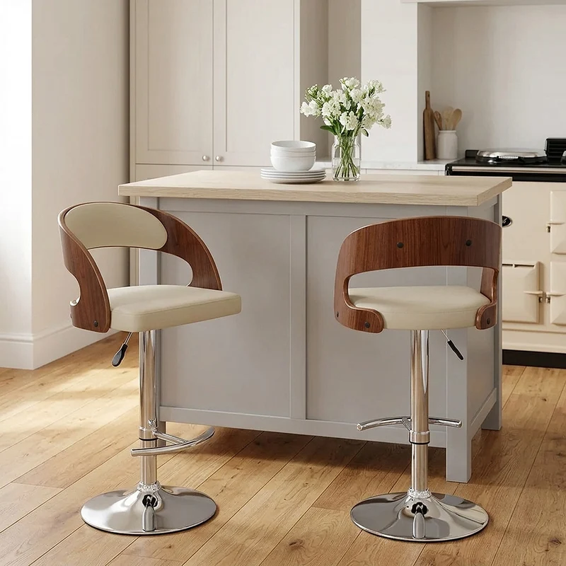 Chaise de Bar Bois Chrome - Eve Noyer Crème