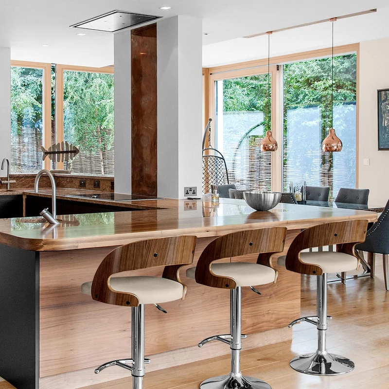 Chaise de Bar Bois Chrome - Eve Noyer Crème