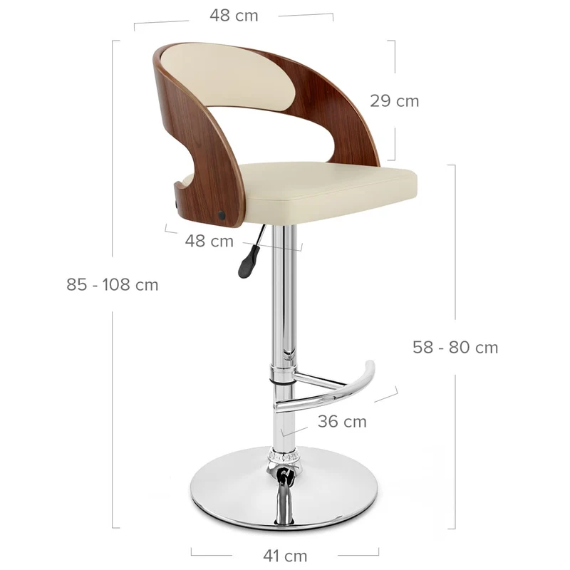 Chaise de Bar Bois Chrome - Eve Noyer Crème