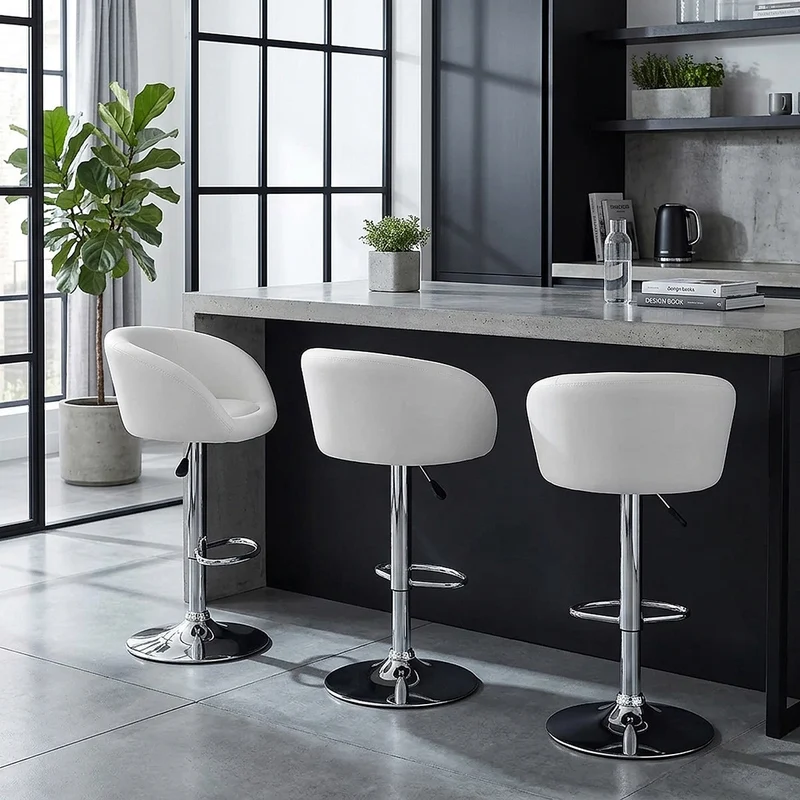 Chaise de Bar Faux Cuir Chrome - Eclipse Blanc