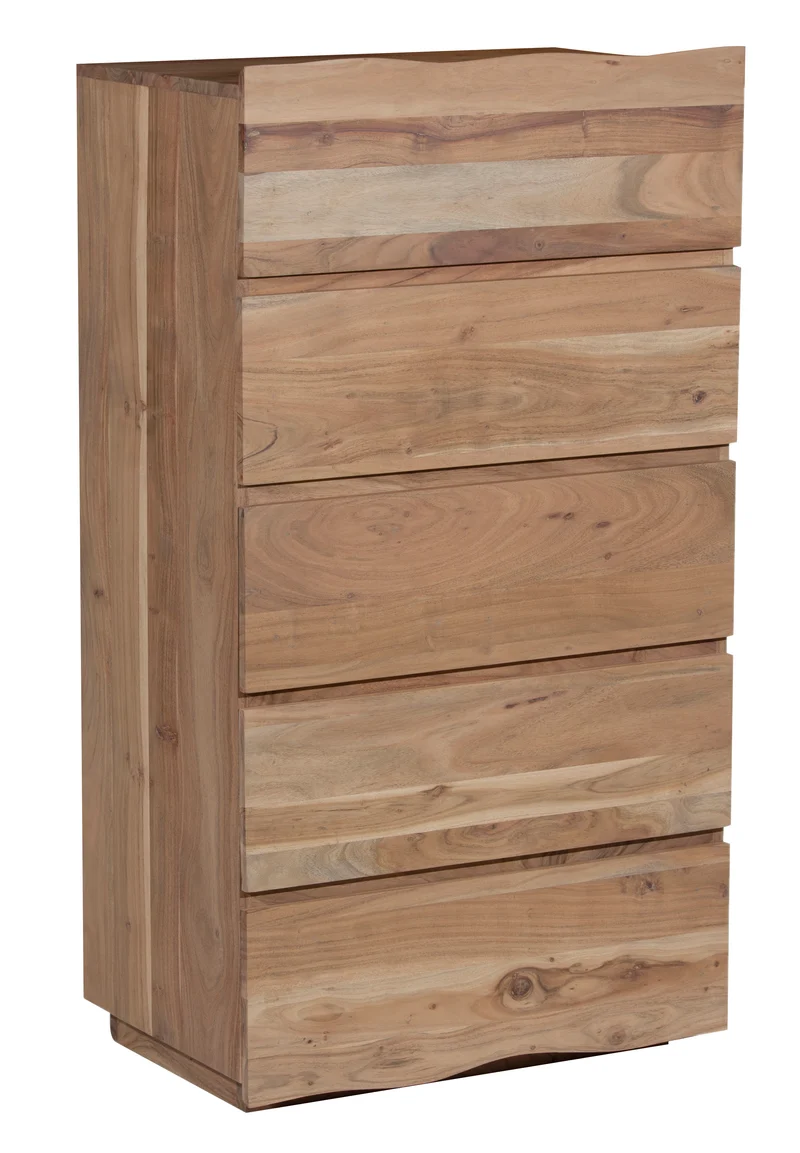 Chiffonnier haut 5 tiroirs en bois massif acacia | Bunting