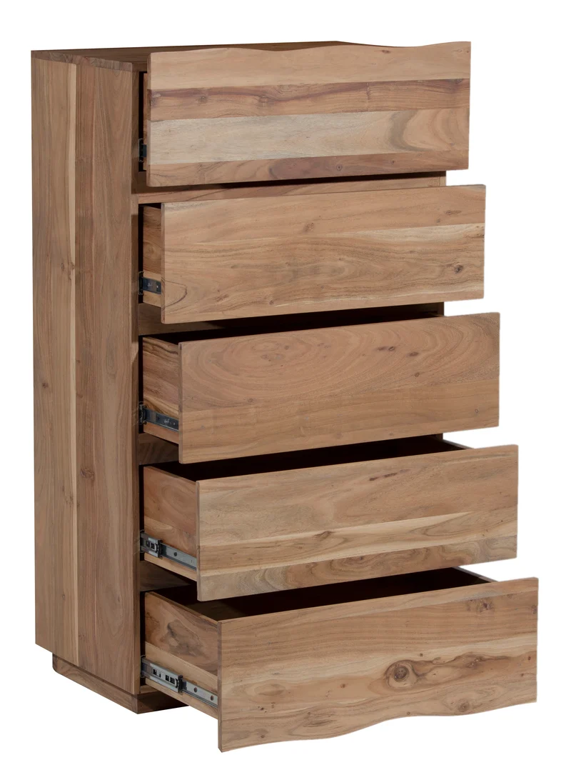 Chiffonnier haut 5 tiroirs en bois massif acacia | Bunting