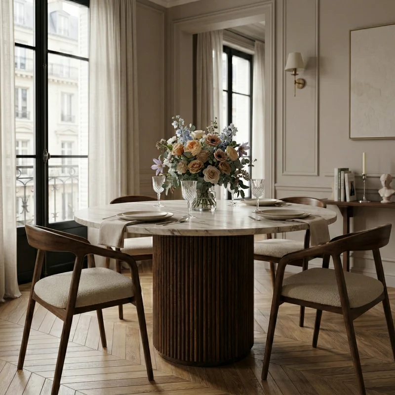 Table a manger ronde plateau marbre | Manguier Kfir III