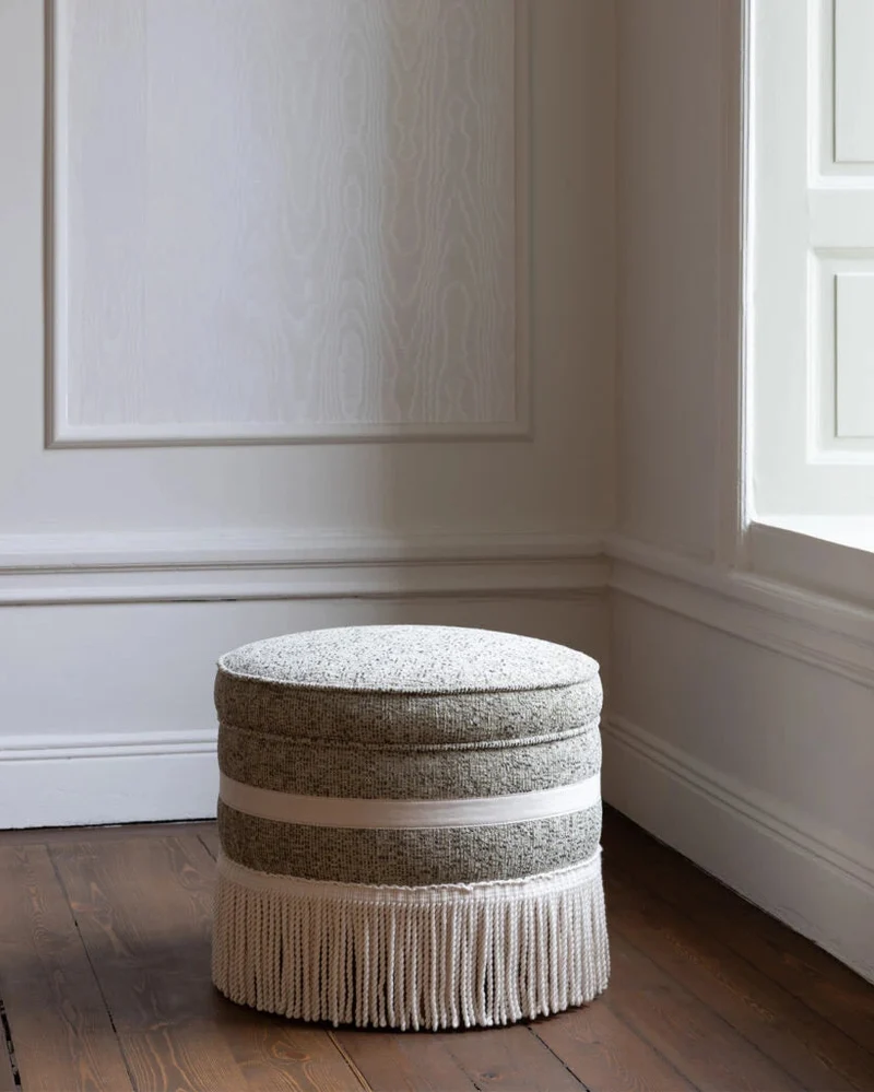 Laurent Pouf - Luxury Bouclé Bamboo & Fringe