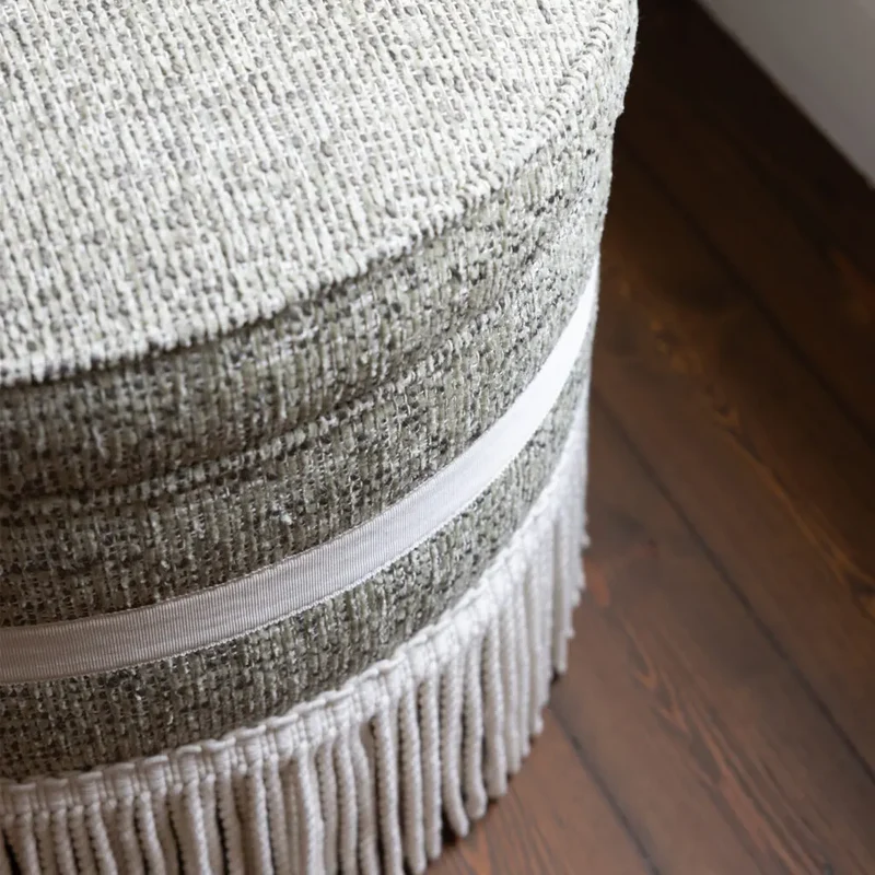 Laurent Pouf - Luxury Bouclé Bamboo & Fringe