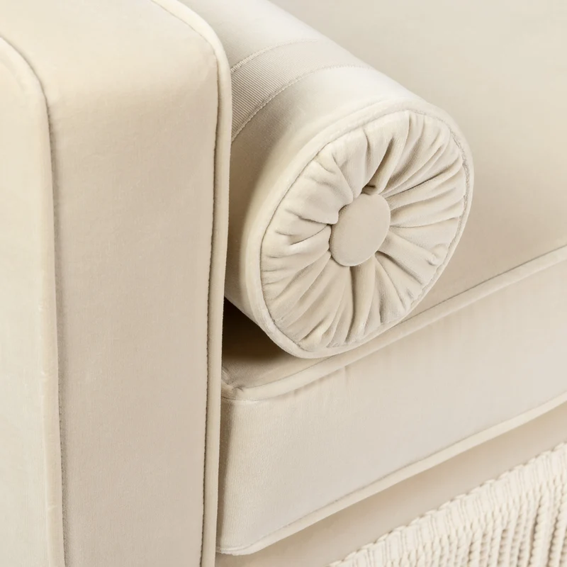 Julian Seat Bench - Velvet Pale Beige & Ivory Fringe