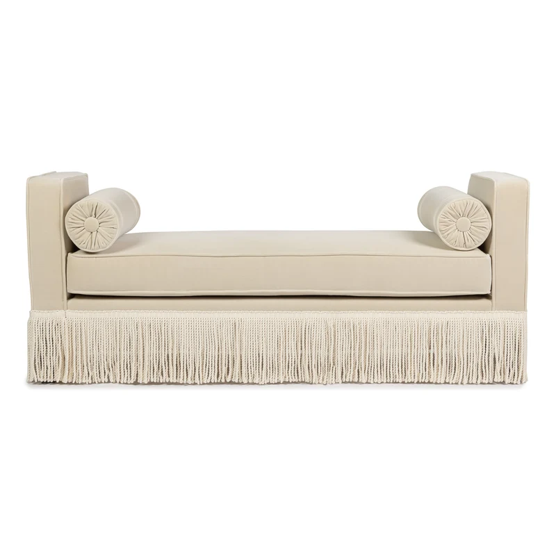 Julian Seat Bench - Velvet Pale Beige & Ivory Fringe