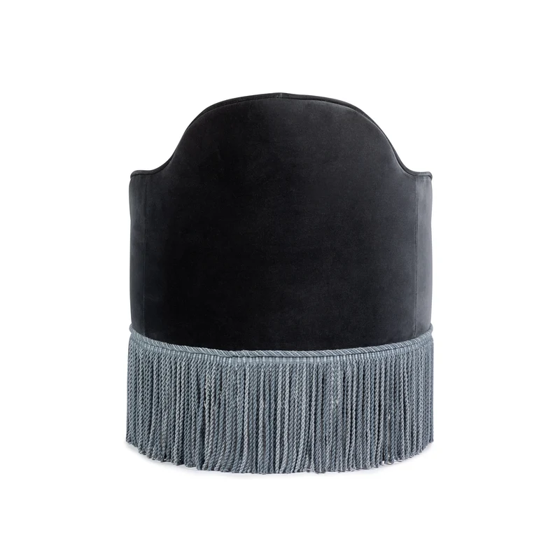 Lou Vanity Stool - Blue Stone Velvet & Blue Fringe