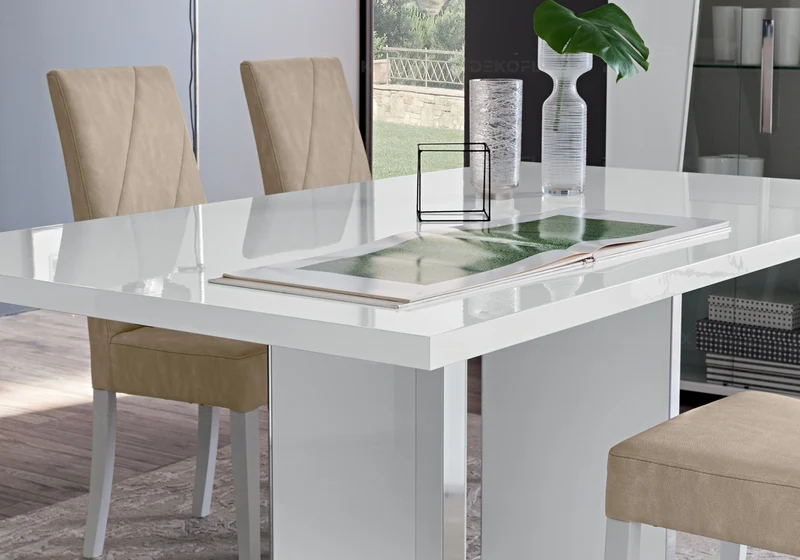 Table à manger extensible ou fixe blanc laqué - Lisa