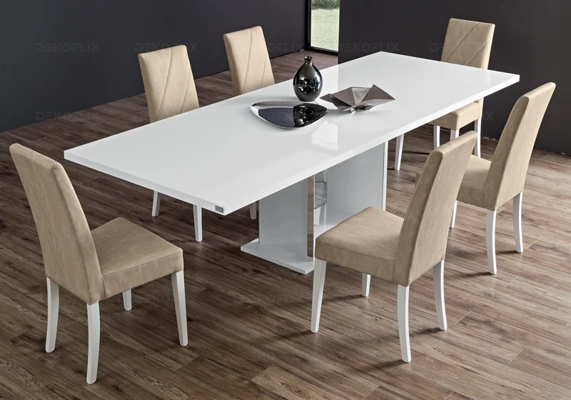 Table à manger extensible ou fixe blanc laqué - Lisa