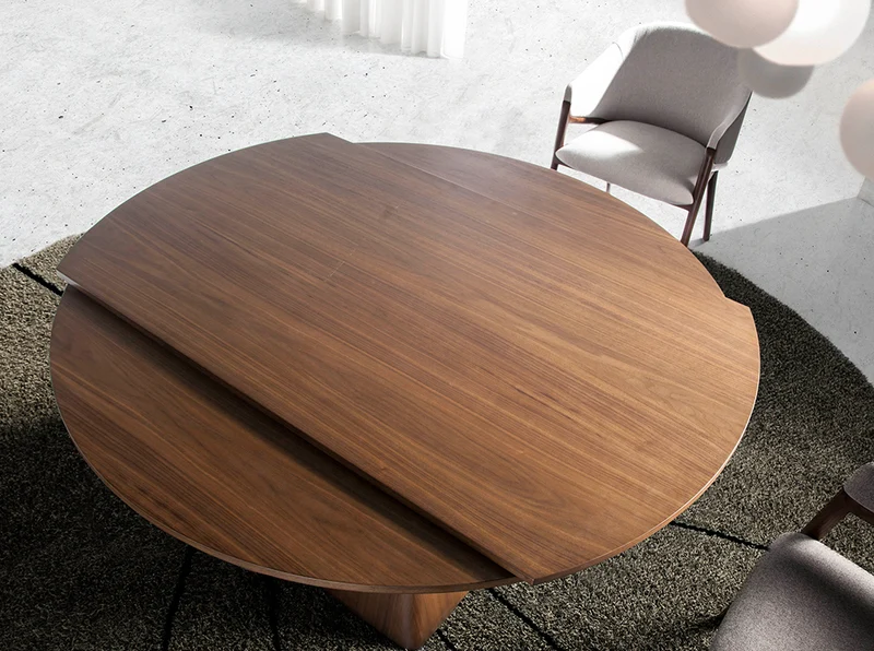 Table à manger extensible bois noyer base pyramidale 160-220cm
