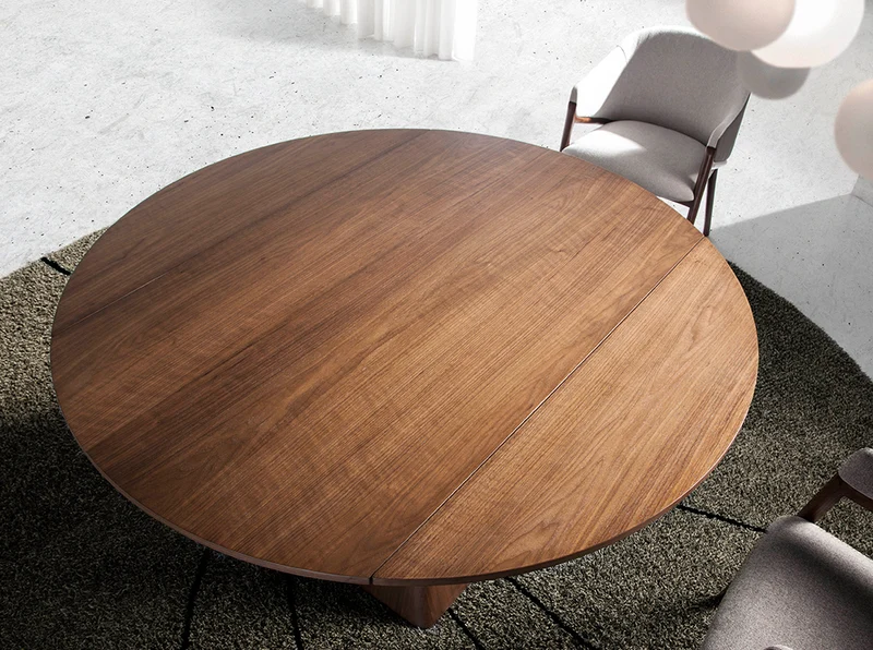 Table à manger extensible bois noyer base pyramidale 160-220cm