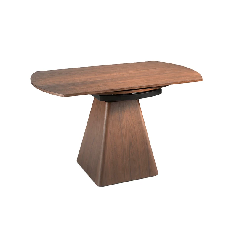 Table à manger extensible bois noyer base pyramidale 160-220cm