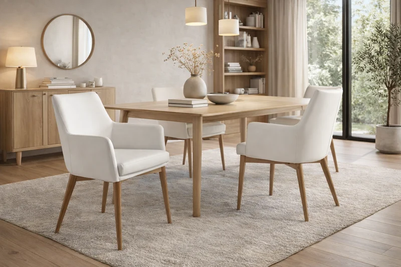 Chaise de salle à manger en similicuir blanc avec pieds en bois noyer – Angel Cerdá 4006