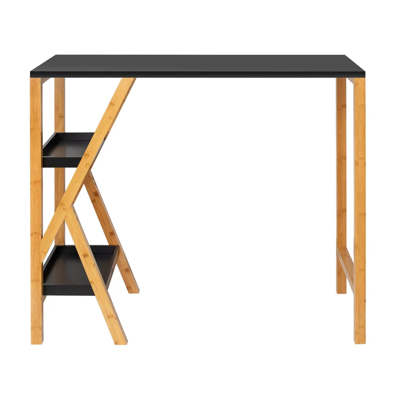 SoBuy FWT56-SCH Bar Table Haute de Bar Mange- 2 étagères de Rangement Pied