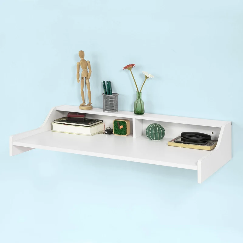 SoBuy FWT47-W Table de cuisine muraleBureau informatique avec 2 niches de rangement