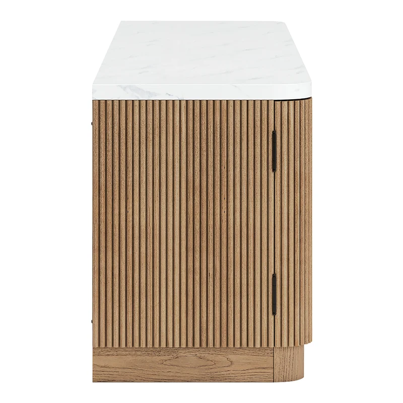 Meuble de télévision XL en mélamine/bois brun clair avec 2 portes - Camdill