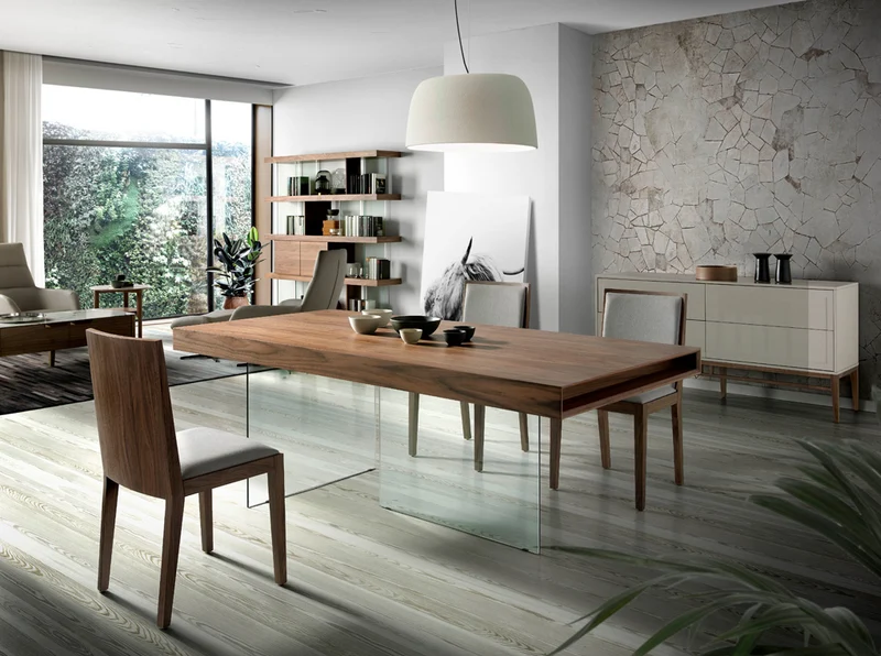 Buffet design laqué avec tiroirs et pieds en bois noyer – Angel Cerda 3074