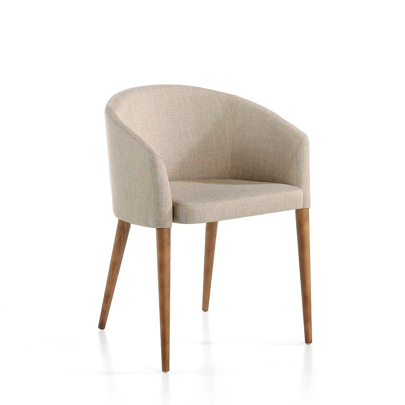 Chaise design en tissu beige & pieds bois noyer – Angel Cerdá 4007