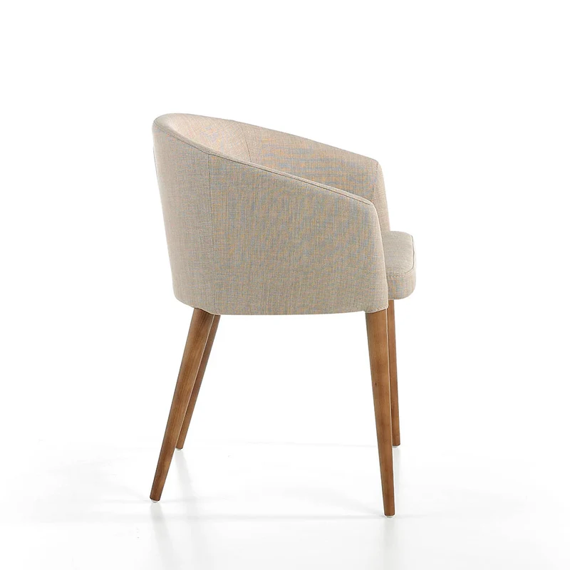 Chaise design en tissu beige & pieds bois noyer – Angel Cerdá 4007