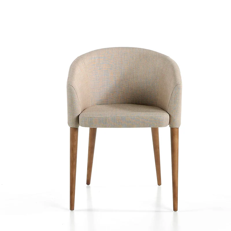 Chaise design en tissu beige & pieds bois noyer – Angel Cerdá 4007