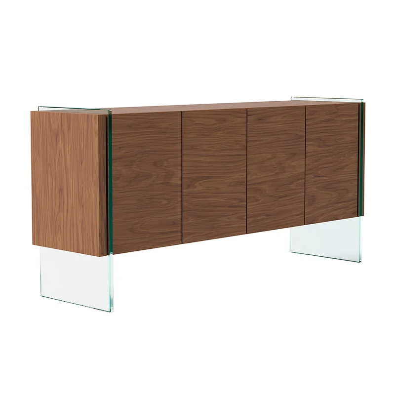 Buffet design en noyer et verre trempé