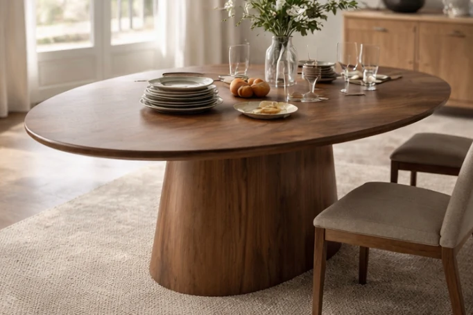 Table de salle à manger ovale en bois de noyer
