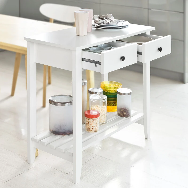 SoBuy FSB04-W Table Console 2 tiroirs et 1 étagère, L85cm x H80cm x P40cm