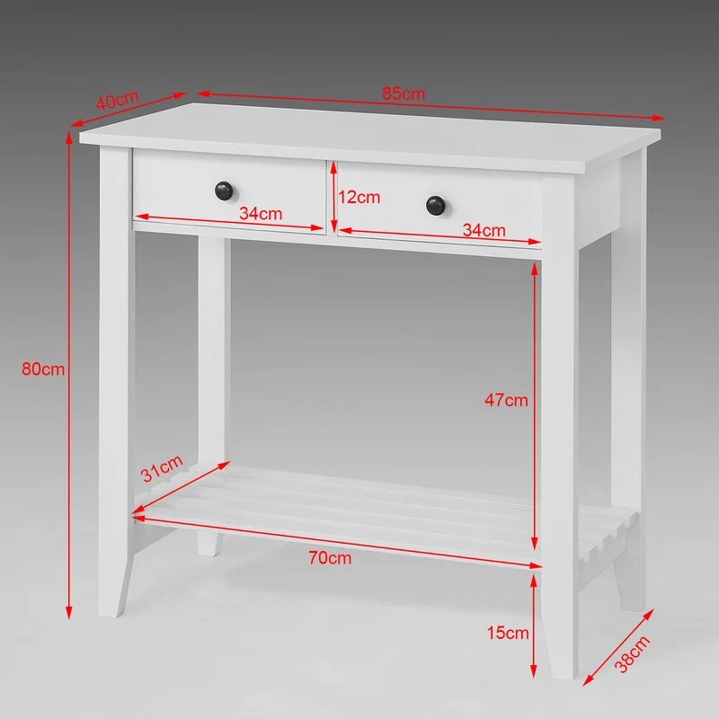 SoBuy FSB04-W Table Console 2 tiroirs et 1 étagère, L85cm x H80cm x P40cm