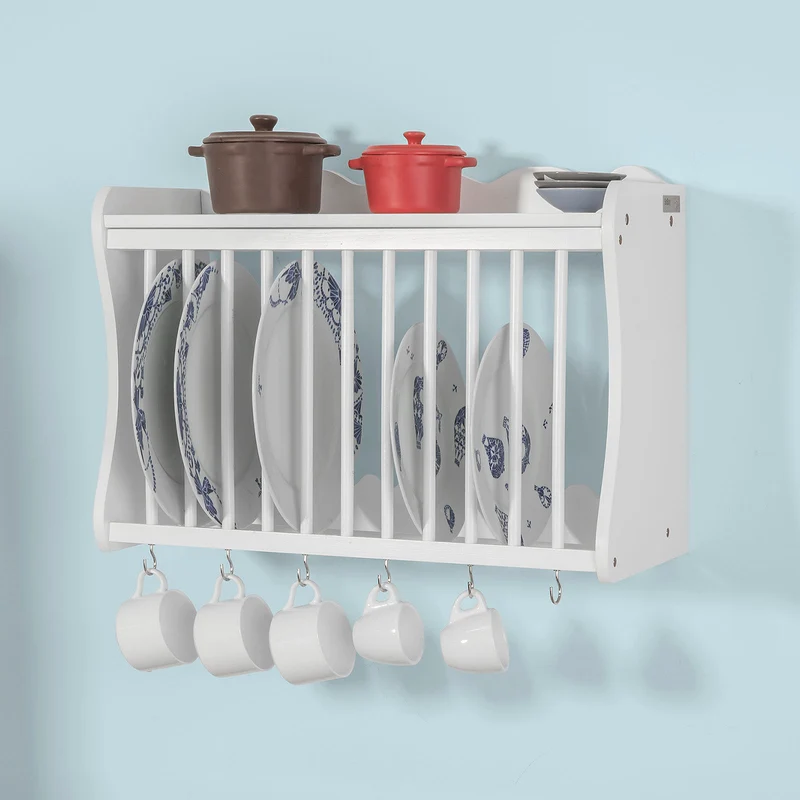 SoBuy FRG275-W Porte-assiettes murale Meuble de rangement d'assiettes mural