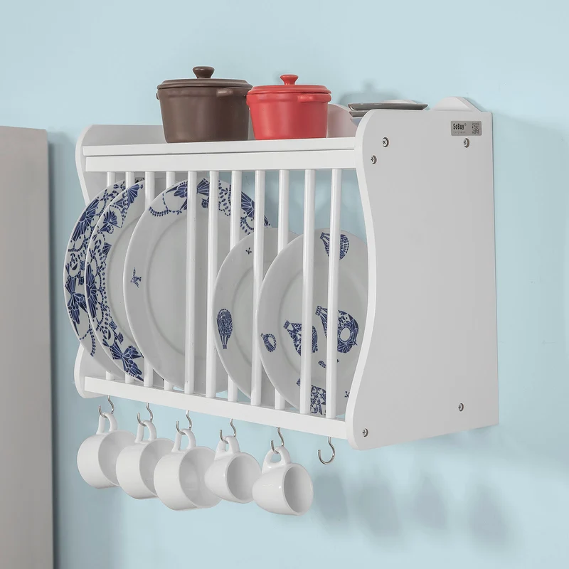SoBuy FRG275-W Porte-assiettes murale Meuble de rangement d'assiettes mural