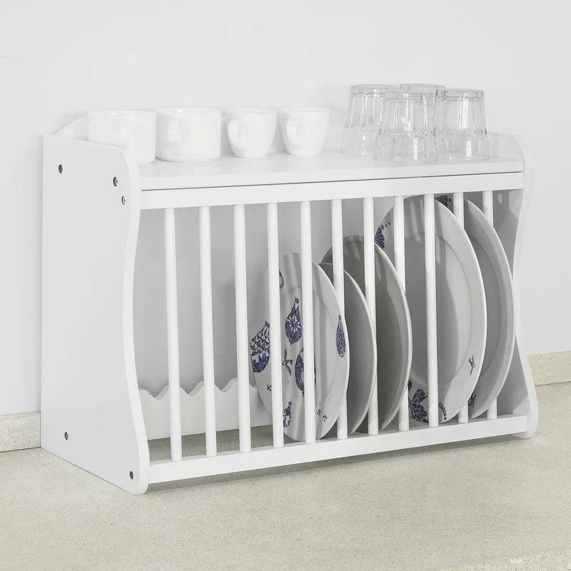 SoBuy FRG275-W Porte-assiettes murale Meuble de rangement d'assiettes mural