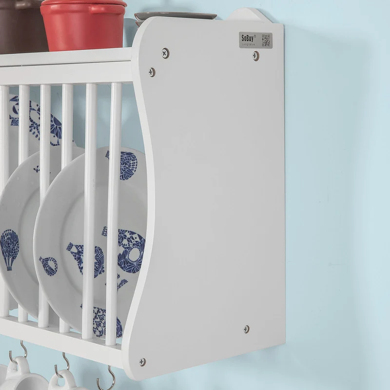 SoBuy FRG275-W Porte-assiettes murale Meuble de rangement d'assiettes mural