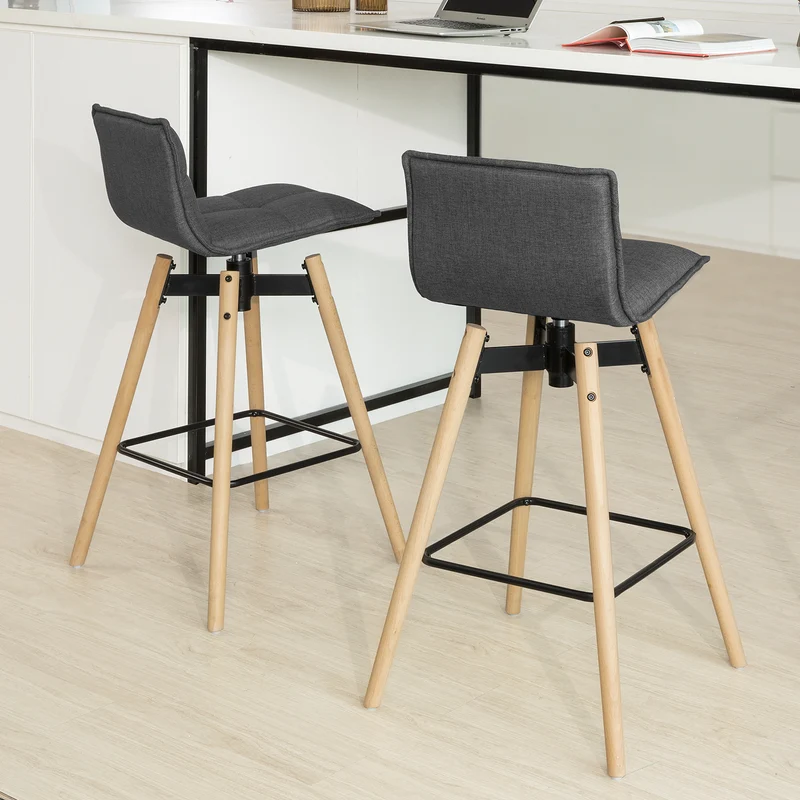 SoBuy FST45-DGx2 Lot de 2 Tabourets de Bar Cuisine rotatifs avec Dossier et Repose-Pieds