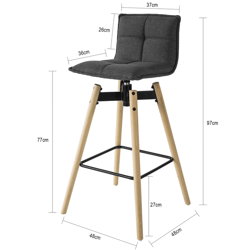 SoBuy FST45-DG Tabouret de bar cuisine rotatif à 360° avec dossier et repose-pieds