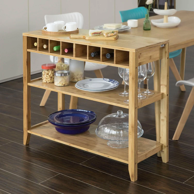 SoBuy FSB14-N able Console Table d’Appoint en Bambou avec Porte-Bouteilles et 2 Étagères