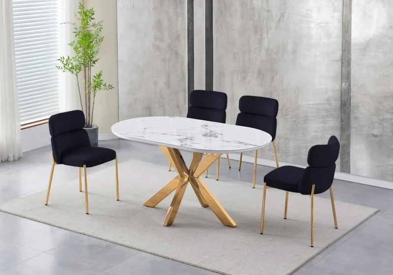 Chaises velours noir pieds dorés - Nora x4