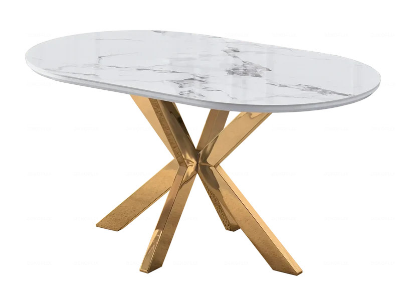 Table à manger ovale céramique marbre doré - Otho