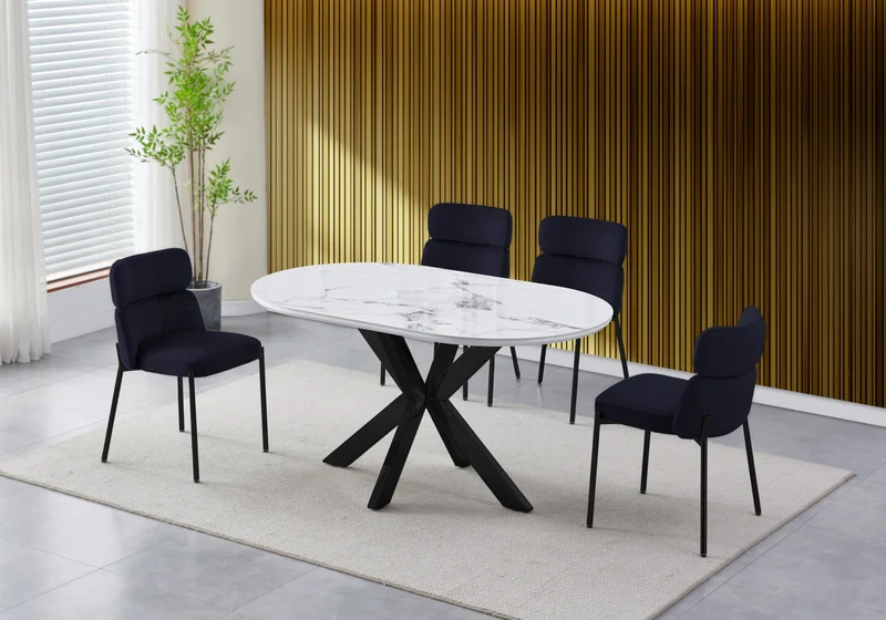 Table à manger ovale céramique marbre noir - Otho