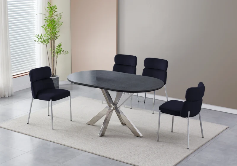 Table à manger ovale céramique pierre argent - Otho