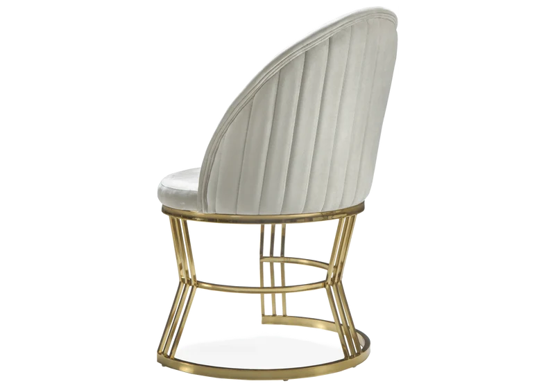 Fauteuils de table en velours beige plissé doré - Caris x2