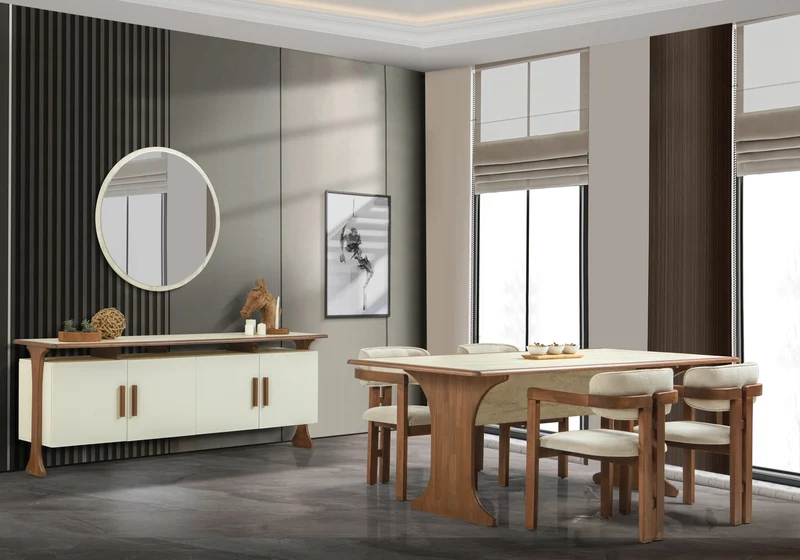 Fauteuils de table en bois et bouclette blanche - Milano x2