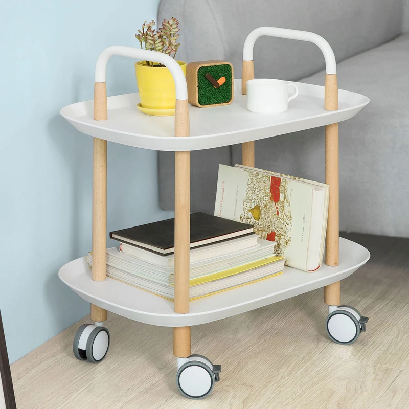 SoBuy FKW76-W Chariot de Servie Roulant à 2 Niveaux Table à Roulettes de Service Desserte
