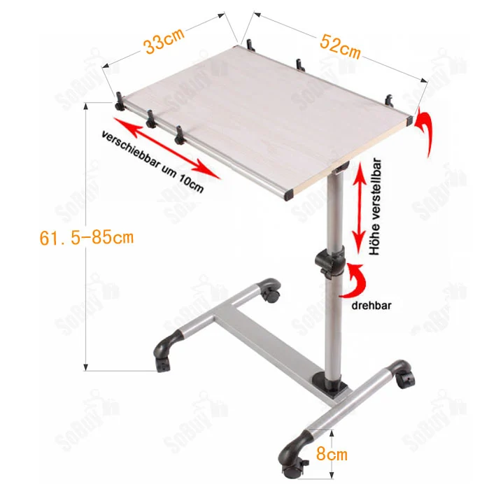 SoBuy FBT07N-W Table de lit pour ordinateur portable avec plateau inclinable à hauteur réglable