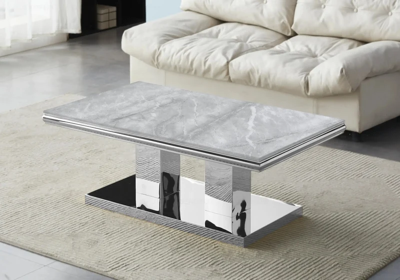 Table à manger marbre gris argent design - Versus