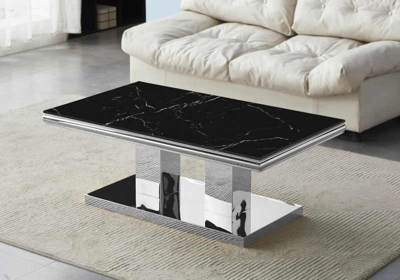 Table à manger marbre noir argent design - Versus