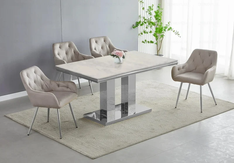 Table à manger marbre beige argent design - Versus