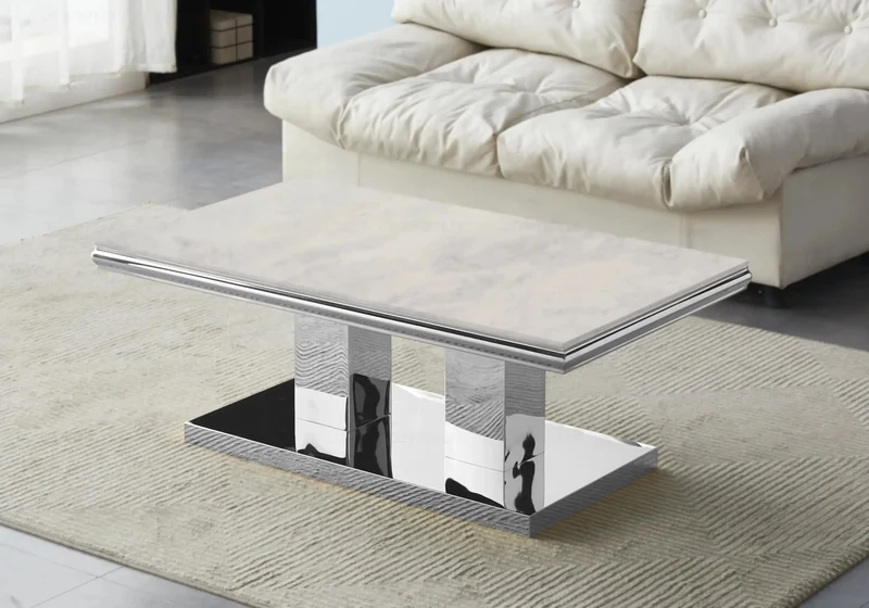 Table à manger marbre beige argent design - Versus